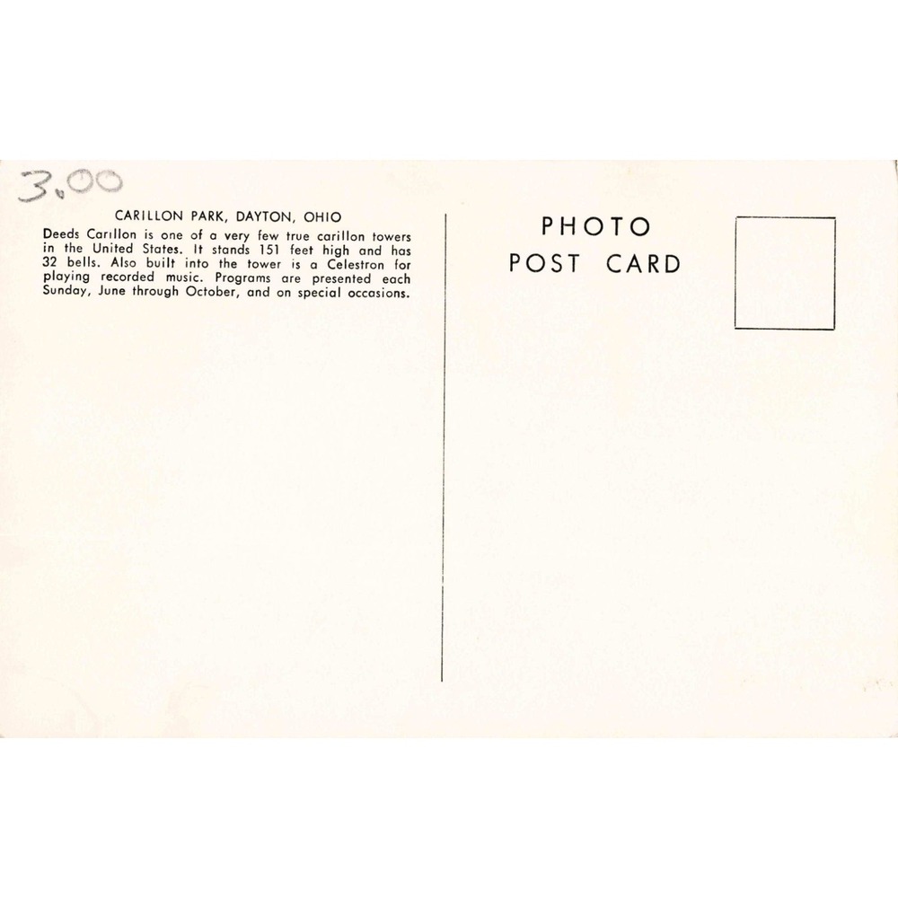 Vintage Deeds Carillon Park Dayton Ohio Photo Postcard 32 Bells Tower VG+ - Picture 2 of 2